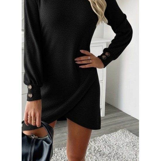 Kadın Uzun Kollu Bisiklet Yaka önden Asimetrik Kesim Detaylı Mini Yumoş Elbise , 29902