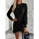 Kadın Uzun Kollu Bisiklet Yaka önden Asimetrik Kesim Detaylı Mini Yumoş Elbise , 29902