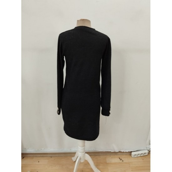 Kadın Uzun Kollu Bisiklet Yaka önden Asimetrik Kesim Detaylı Mini Yumoş Elbise , 29902