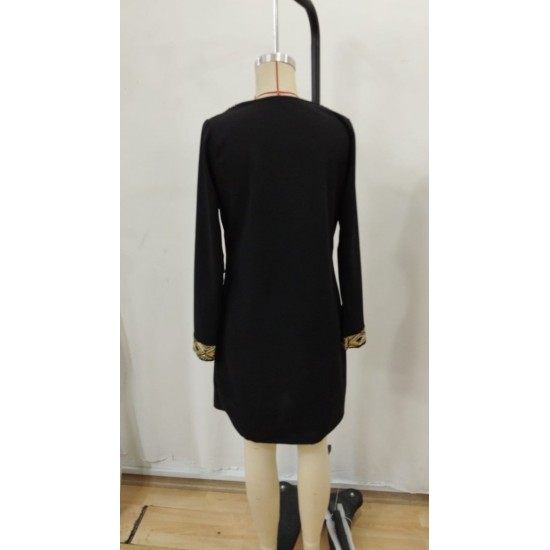 Kadın Uzun Kollu V Yakalı Pulpayet Detaylı Mini Ithal Krep Elbise , 29916