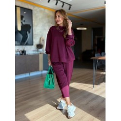 Kadın Uzun Kollu Bisiklet Yaka Viskon Iki Iplik Mor Bluz Ve Pantolon Ikili Takım , 29913