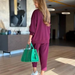Kadın Uzun Kollu Bisiklet Yaka Viskon Iki Iplik Mor Bluz Ve Pantolon Ikili Takım , 29913 Kadın Uzun Kollu Bisiklet Yaka Viskon Iki Iplik Mor Bluz Ve Pantolon Ikili Takım , 29913