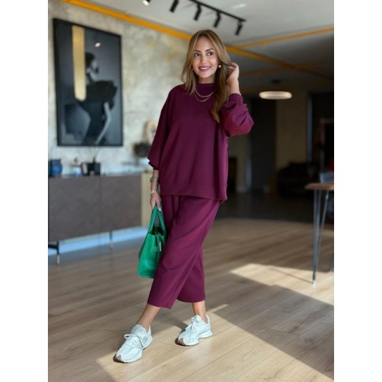 Kadın Uzun Kollu Bisiklet Yaka Viskon Iki Iplik Mor Bluz Ve Pantolon Ikili Takım , 29913