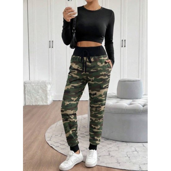 Kadın Yüksek Bel Bağcıklı Desenli Iki Iplik Pantolon , 29932