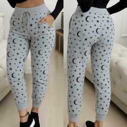 Kadın Yüksek Bel Bağcıklı Desenli Iki Iplik Pantolon , 29931