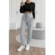 Kadın Yüksek Bel Bağcıklı Desenli Iki Iplik Pantolon , 29931
