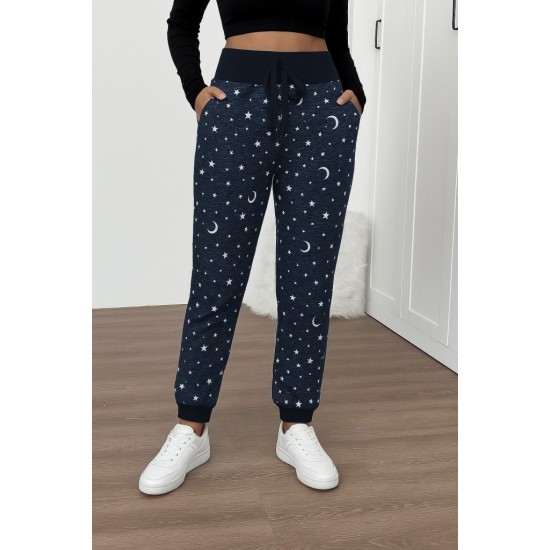 Kadın Yüksek Bel Bağcıklı Desenli Iki Iplik Pantolon , 29930