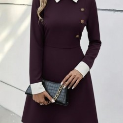 Kadın Uzun Kollu Yakalı Düğmeli Mürdüm Modal Mini Elbise , 29946 Kadın Uzun Kollu Yakalı Düğmeli Mürdüm Modal Mini Elbise , 29946