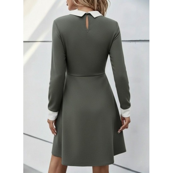 Kadın Uzun Kollu Yakalı Düğmeli çağla Yeşili Modal Mini Elbise , 29944