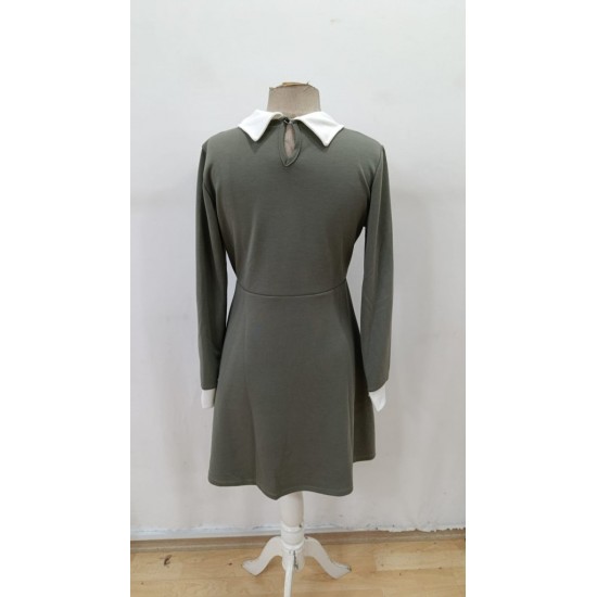 Kadın Uzun Kollu Yakalı Düğmeli çağla Yeşili Modal Mini Elbise , 29944