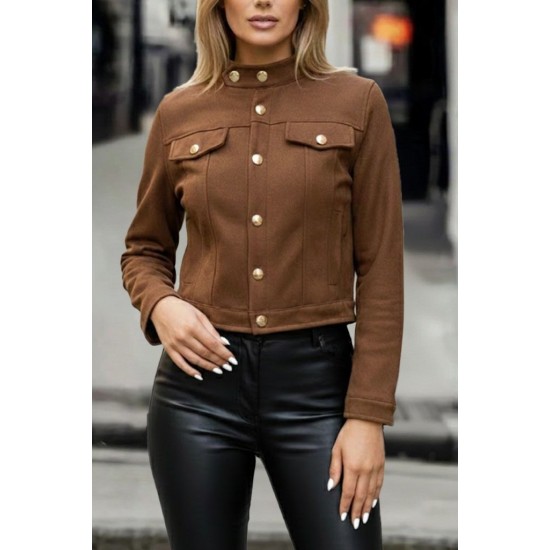 Kadın Uzun Kollu Yakadan Ve önden Düğmeli Süet Kısa Ceket, 29940
