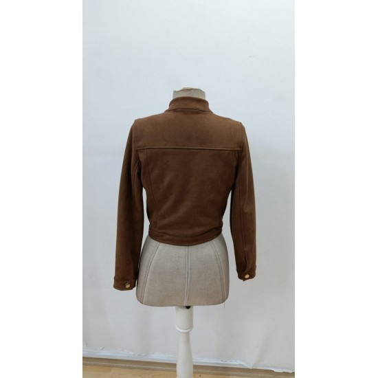 Kadın Uzun Kollu Yakadan Ve önden Düğmeli Süet Kısa Ceket, 29940