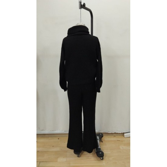 Kadın Uzun Kollu Balıkçı Yaka Kısa Triko Bluz Ve Pantolon Ikili Takım , 29957