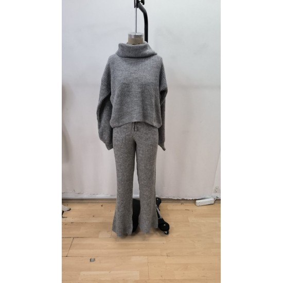 Kadın Uzun Kollu Balıkçı Yaka Kısa Triko Bluz Ve Pantolon Ikili Takım, 29956