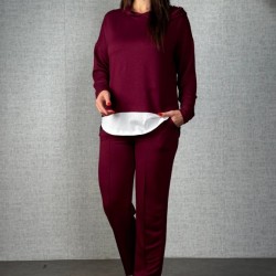 Kadın Uzun Kollu Kapşonlu Bağcıklı Viskon Iki Iplik Bluz Ve Pantolon Ikili Takım, 29954