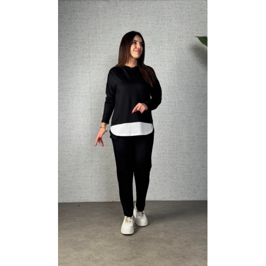 Kadın Uzun Kollu Kapşonlu Bağcıklı Viskon Iki Iplik Bluz Ve Pantolon Ikili Takım , 29952