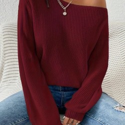 Kadın Uzun Kollu Tek Omuzu Açık Detaylı Triko Bluz, 29962