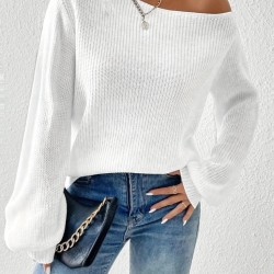 Kadın Uzun Kollu Tek Omuzu Açık Detaylı Triko Bluz , 29960