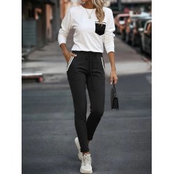 Kadın Uzun Kollu Bisiklet Yaka Cepli Viskon Iki Iplik Bluz Ve Pantolon Ikili Takım , 29966