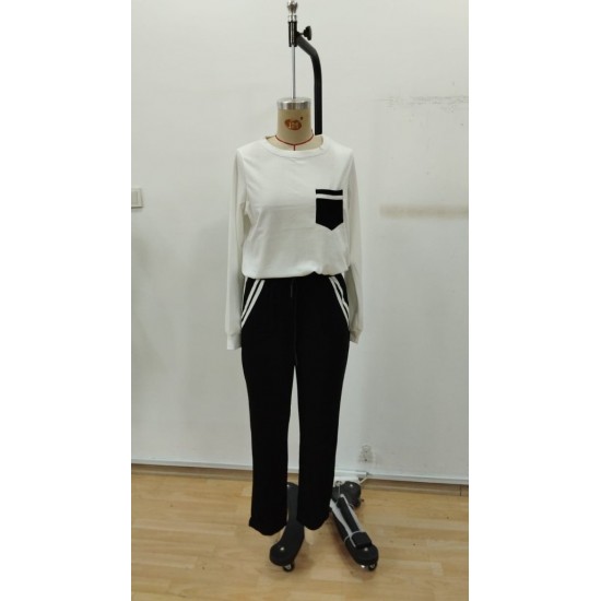 Kadın Uzun Kollu Bisiklet Yaka Cepli Viskon Iki Iplik Bluz Ve Pantolon Ikili Takım , 29966