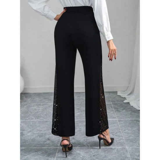 Kadın Yüksek Bel Yanlardan Tül Detaylı Ithal Krep Pantolon , 29964