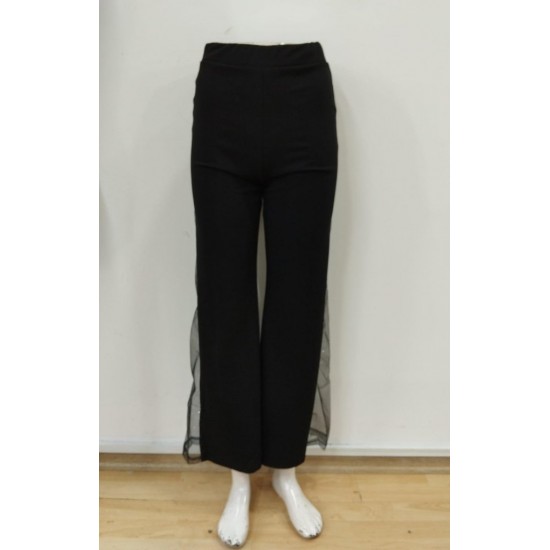 Kadın Yüksek Bel Yanlardan Tül Detaylı Ithal Krep Pantolon , 29964