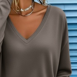 Kadın Uzun Kollu V Yakalı Dalgıç Açık Vizon Bluz , 29977 Kadın Uzun Kollu V Yakalı Dalgıç Açık Vizon Bluz , 29977