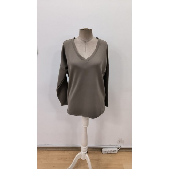 Kadın Uzun Kollu V Yakalı Dalgıç Açık Vizon Bluz , 29977