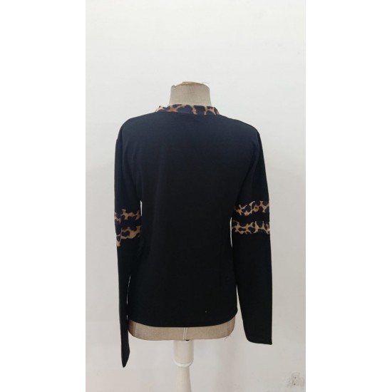 Kadın Uzun Kollu V Yakalı Leopar Desenli Viskon Iki Iplik Bluz , 29993