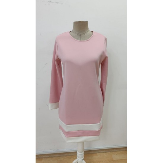 Kadın Uzun Kollu Yuvarlak Yaka Etek Ucu şerit Detaylı Mini Dalgıç Elbise , 30006