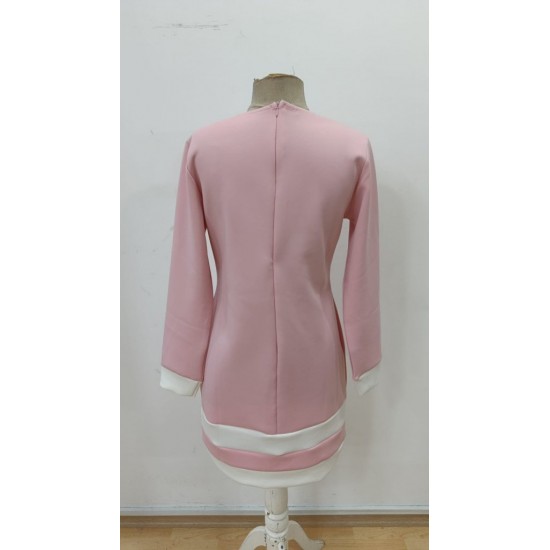 Kadın Uzun Kollu Yuvarlak Yaka Etek Ucu şerit Detaylı Mini Dalgıç Elbise , 30006