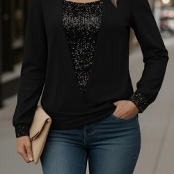 Kadın Uzun Kollu V Yakalı Içi Süprem Desenli Dışı Viskon Bluz , 30021