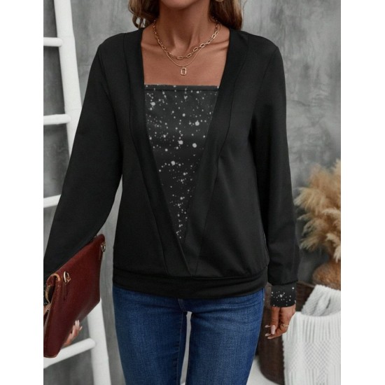 Kadın Uzun Kollu V Yakalı Içi Süprem Desenli Dışı Viskon Bluz , 30021