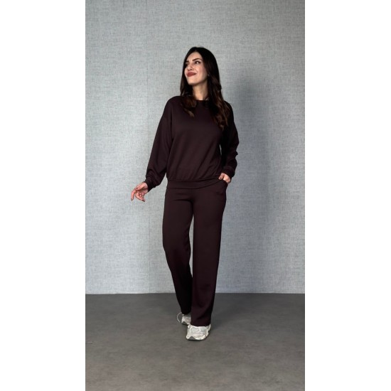 Kadın Uzun Kollu Bisiklet Yaka Viskon Iki Iplik Bluz Ve Pantolon Ikili Takım, 30035