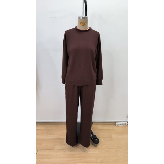 Kadın Uzun Kollu Bisiklet Yaka Viskon Iki Iplik Bluz Ve Pantolon Ikili Takım, 30035