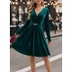 Kadın Uzun Kollu Kruvaze Yakalı Toka Detaylı Mini Kadife Elbise, 30037