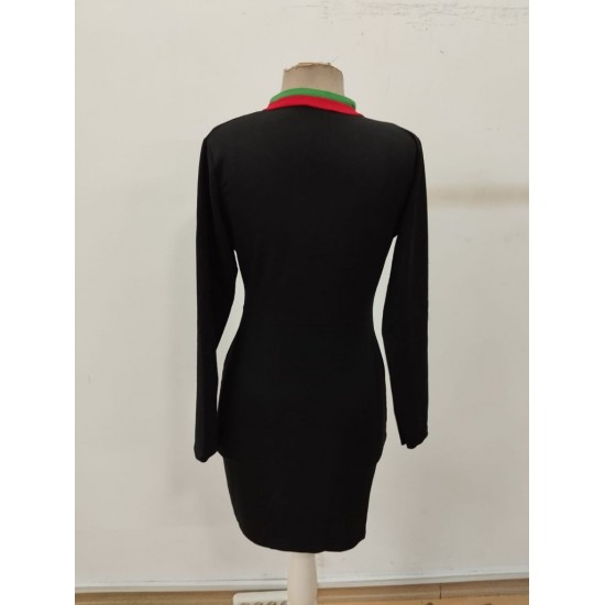 Kadın Uzun Kollu önden Tam Boy Fermuarlı Renkli şerit Detaylı Viskon Iki Iplik Mini Elbise , 30038