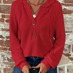 Kadın Uzun Kollu Kapşonlu önü Düğmeli Ve Bağcıklı Waffle Bluz , 30030 Kadın Uzun Kollu Kapşonlu önü Düğmeli Ve Bağcıklı Waffle Bluz , 30030