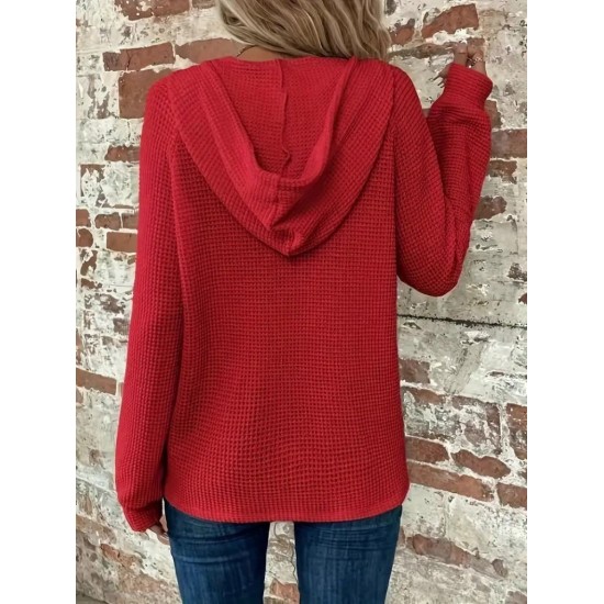 Kadın Uzun Kollu Kapşonlu önü Düğmeli Ve Bağcıklı Waffle Bluz , 30030
