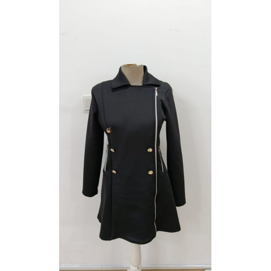 Kadın Uzun Kollu Yakalı Fermuarlı Düğme Detaylı Kısa Scuba Ceket, 30046 Kadın Uzun Kollu Yakalı Fermuarlı Düğme Detaylı Kısa Scuba Ceket, 30046