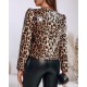 Kadın Uzun Kollu önü Açık Pulpayet Detaylı Leopar Desenli Kısa Ceket , 30042