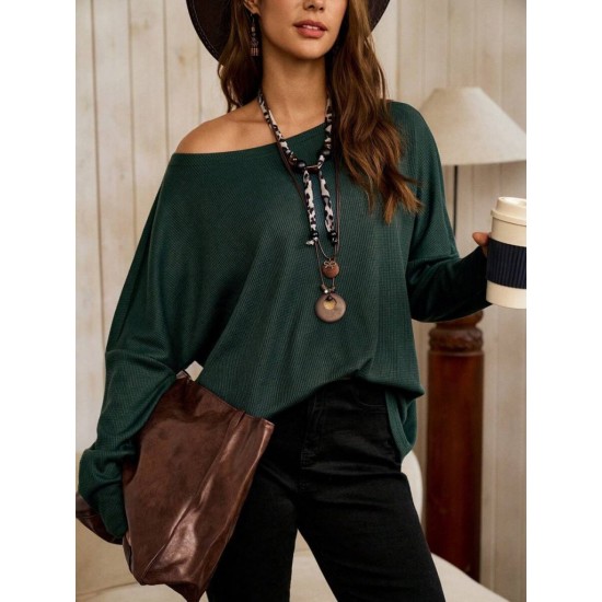 Kadın Tek Omuzdan Açık Yarasa Kollu Waffle Bluz , 30041