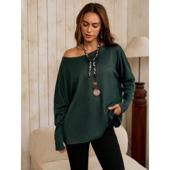 Kadın Tek Omuzdan Açık Yarasa Kollu Waffle Bluz , 30041