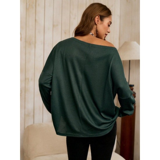 Kadın Tek Omuzdan Açık Yarasa Kollu Waffle Bluz , 30041