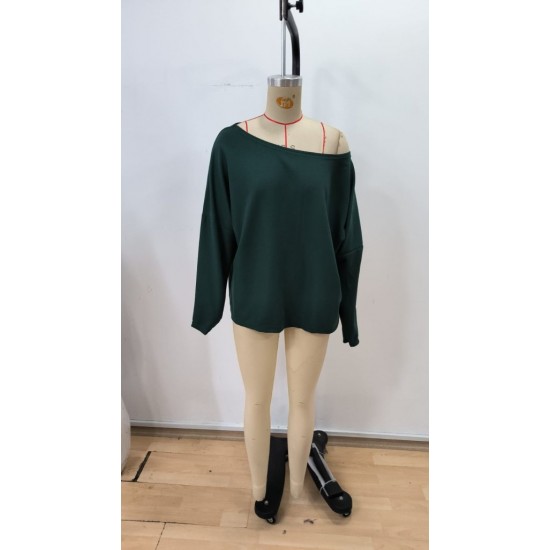 Kadın Tek Omuzdan Açık Yarasa Kollu Waffle Bluz , 30041