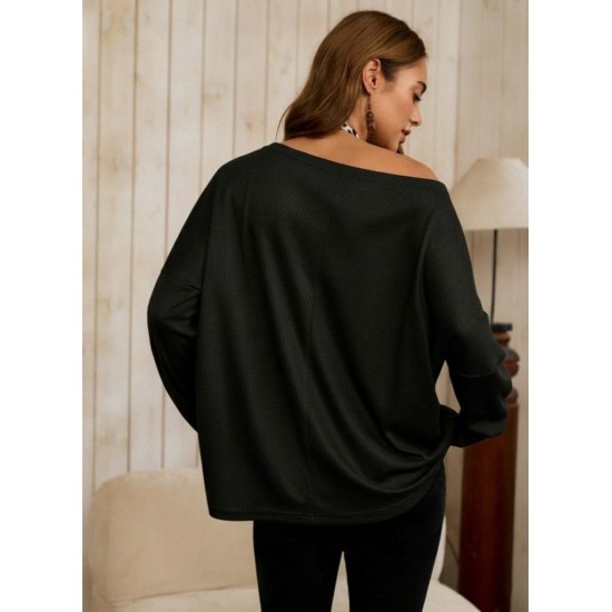 Kadın Tek Omuzdan Açık Yarasa Kollu Waffle Bluz , 30040