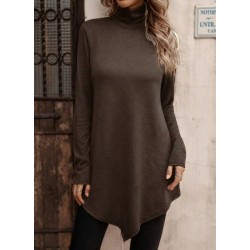 Kadın Uzun Kollu Balıkçı Yaka Asimetrik Kesim Detaylı Yün Viskon Bluz , 30072