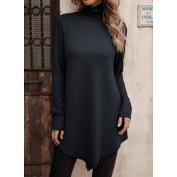 Kadın Uzun Kollu Balıkçı Yaka Asimetrik Kesim Detaylı Antrasit Yün Viskon Bluz , 30071