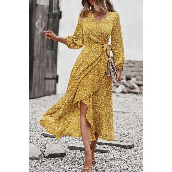 Kadın Uzun Kollu Kruvaze Yaka Yandan Bağlamalı önden Fırfır Detaylı Süprem Uzun Elbise, 30069 Kadın Uzun Kollu Kruvaze Yaka Yandan Bağlamalı önden Fırfır Detaylı Süprem Uzun Elbise, 30069