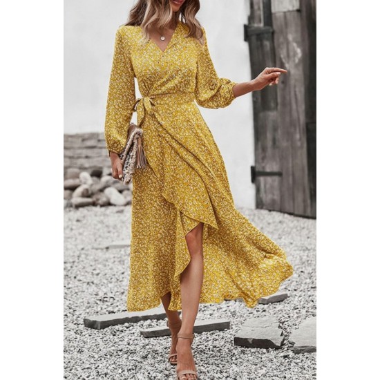 Kadın Uzun Kollu Kruvaze Yaka Yandan Bağlamalı önden Fırfır Detaylı Süprem Uzun Elbise, 30069 Kadın Uzun Kollu Kruvaze Yaka Yandan Bağlamalı önden Fırfır Detaylı Süprem Uzun Elbise, 30069